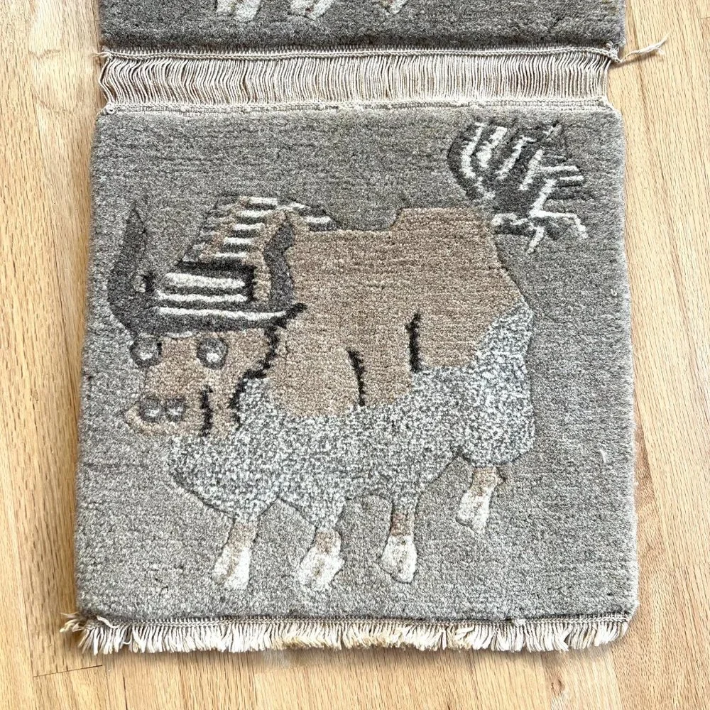 Mid Century Modern Wool Rug Wall Hanging Ox Water Buffalo with a Striped…